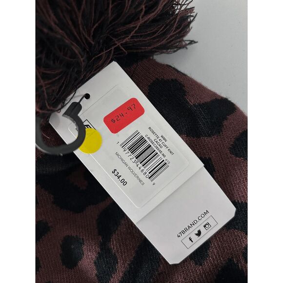 47 Michigan Wolverines Brown Rosette Cuff Women's Knit Hat Beanie - Picture 3 of 5